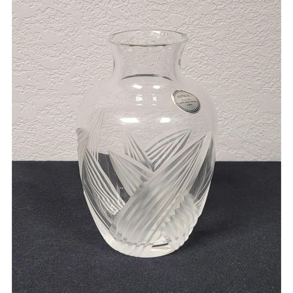 Astral Full Lead Handmade Crystal Vase Carafe Clear Leaf Cut Design